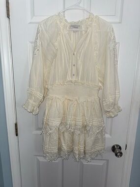 Cleobella Ivory Boho Pintuck Tie-Waist Mini Dress